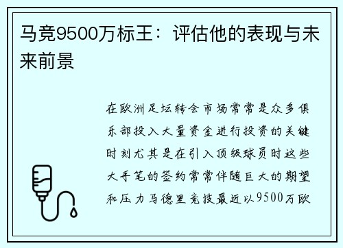 马竞9500万标王：评估他的表现与未来前景